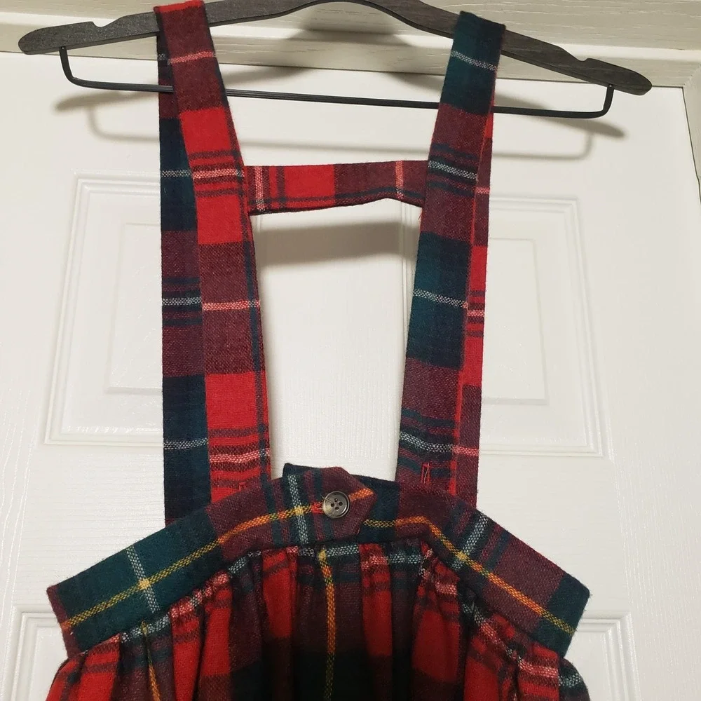 Vintage Ralph Lauren Plaid Wool Skirt Suspenders Girls Size 10 Holidays Acadamia